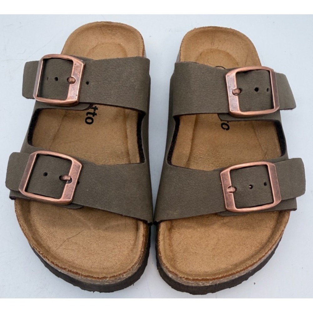 Torotto Double Strap Slide Sandals Brown Cork Copper Buckles | Toddler 25 - Picture 3 of 9